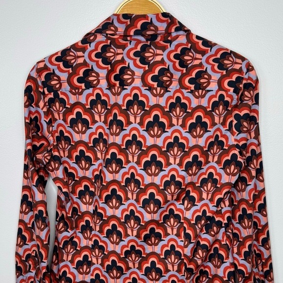 Caliban Button Front Shirt 44 US 8 Retro Print Long Sleeve Business Casual Artsy - Picture 6 of 11
